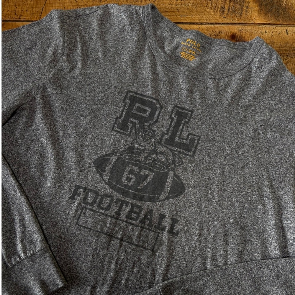 Polo Ralph Lauren Mens Marled Gray RL Football 67 Long Sleeve T-Shirt Large